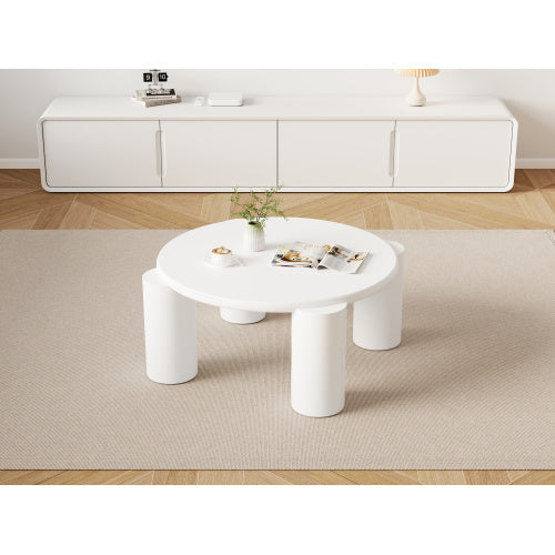 White Round Coffee Table,Wooden Painted Coffee Table,Tea Table, Cute Wooden Modern Center Table With 4 Legs For Bedroom Apartment, Living Room, Farmhouse