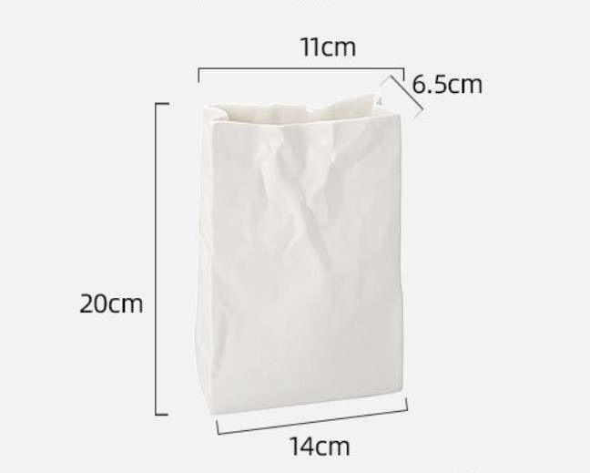 Virago Crinkle Paper Bag Shape Ceramic Vase