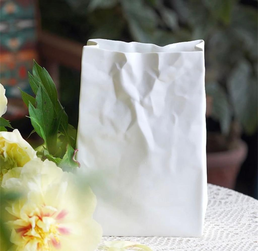 Virago Crinkle Paper Bag Shape Ceramic Vase
