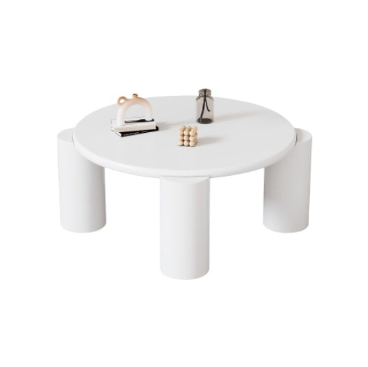 White Round Coffee Table,Wooden Painted Coffee Table,Tea Table, Cute Wooden Modern Center Table With 4 Legs For Bedroom Apartment, Living Room, Farmhouse
