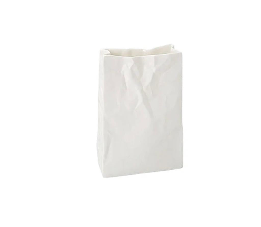 Virago Crinkle Paper Bag Shape Ceramic Vase