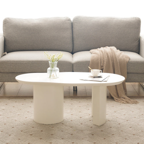 White Wooden Painted Coffee Table Abstract Cloud Shaped,Irregular White Coffee Table, Tea Table End Table, Modern Coffee Table, For Living Room Furniture, Easy Assembly