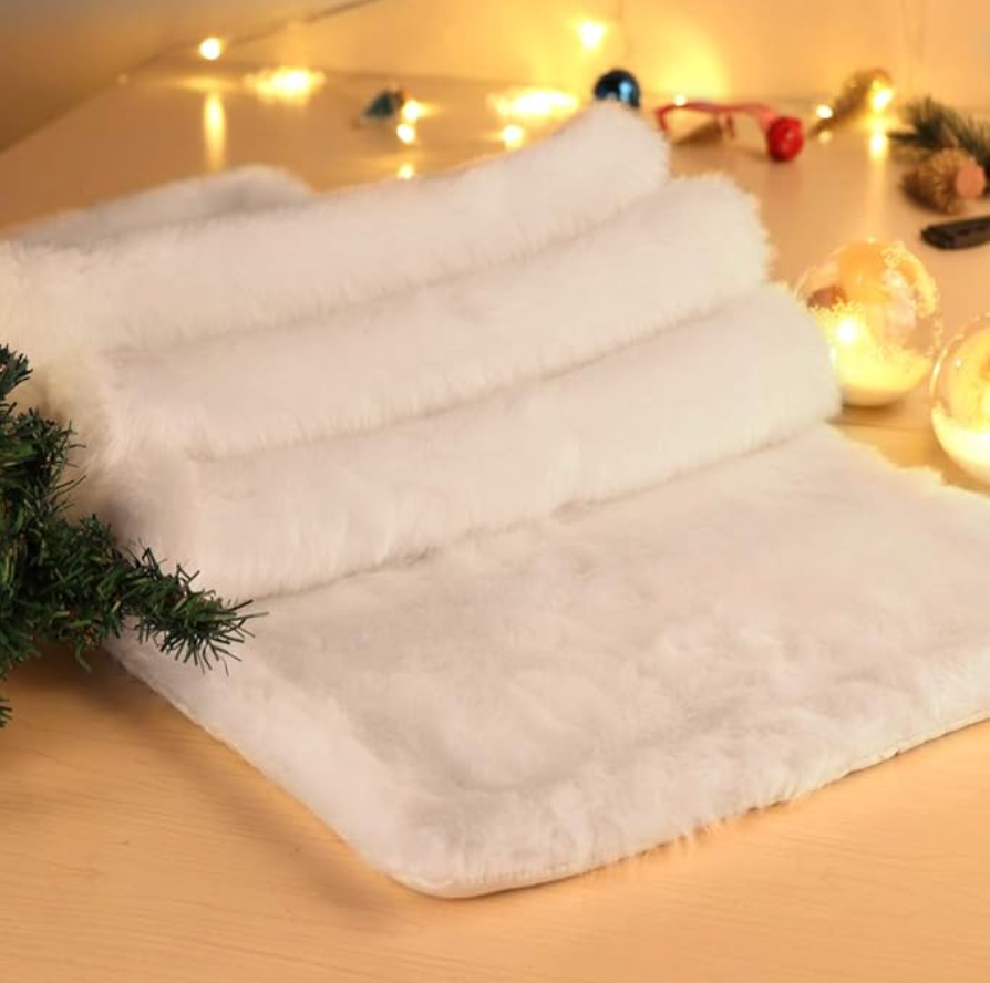 Virago Table Runner 72" x 12", White Table Runner for Dresser, Faux Fur Table Runner, White Fur Table Runner for Dining Table, Coffee Table, Rugs