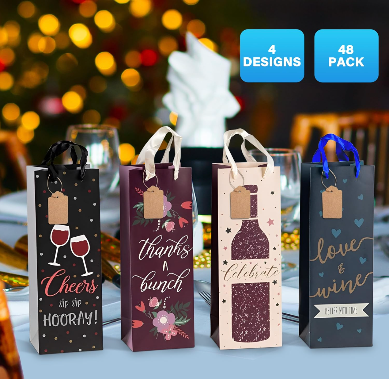 48 Pack Wine Bottle Gift Bags with Handles