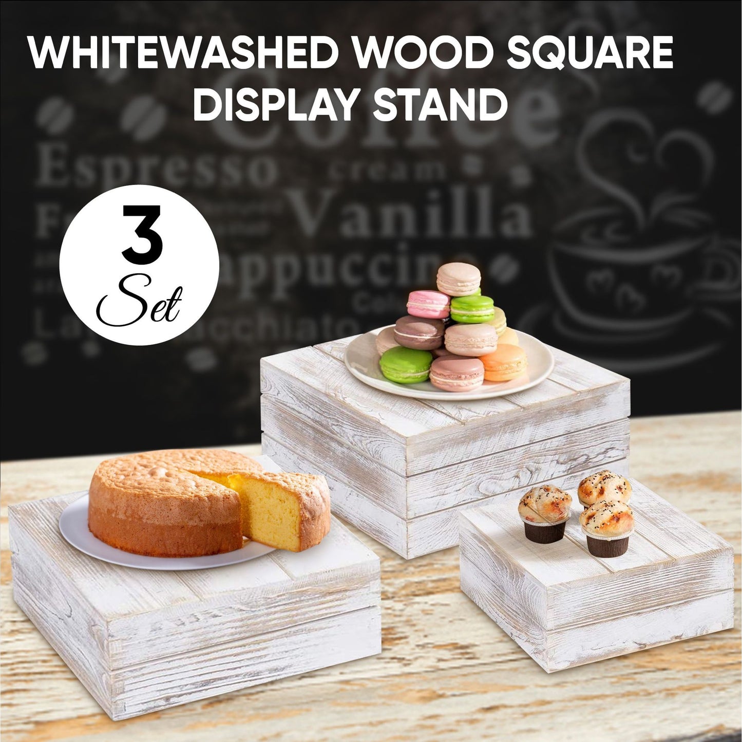 Virago 3pc Whitewashed Square Wood Stand