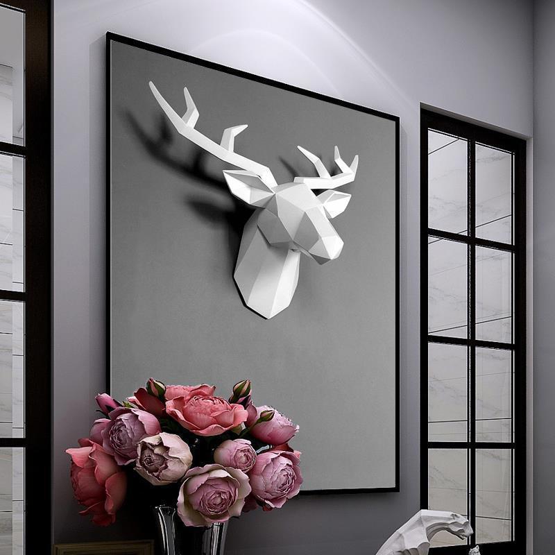 Deer Head Statue Figurines Wall Hanging