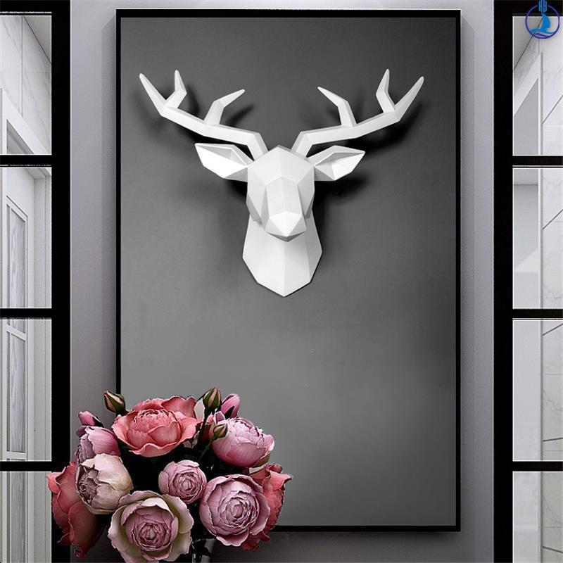 Deer Head Statue Figurines Wall Hanging