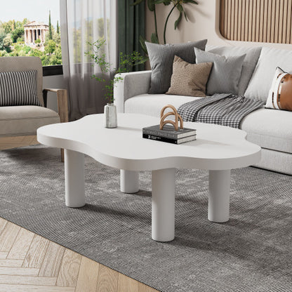 Cloud Shaped Coffee Table, Irregular White Tea Table, Round Corner End Table, Modern Coffee Table With 4 Legs, For Living Room Furnitur, Easy Assembly