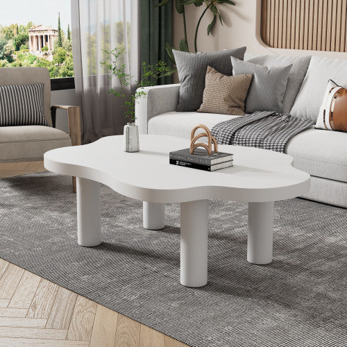 Cloud Shaped Coffee Table, Irregular White Tea Table, Round Corner End Table, Modern Coffee Table With 4 Legs, For Living Room Furnitur, Easy Assembly