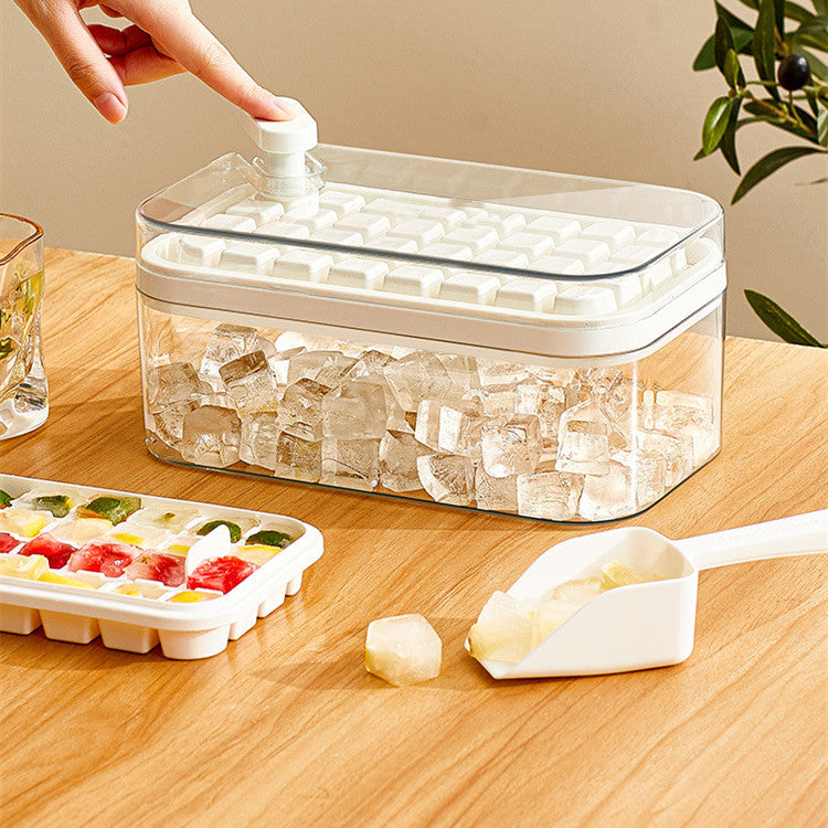 One-button Press Type Ice Mold Box Plastics Ice Cube Maker Ice Tray Mold With Storage Box With Lid Bar Kitchen Accessories