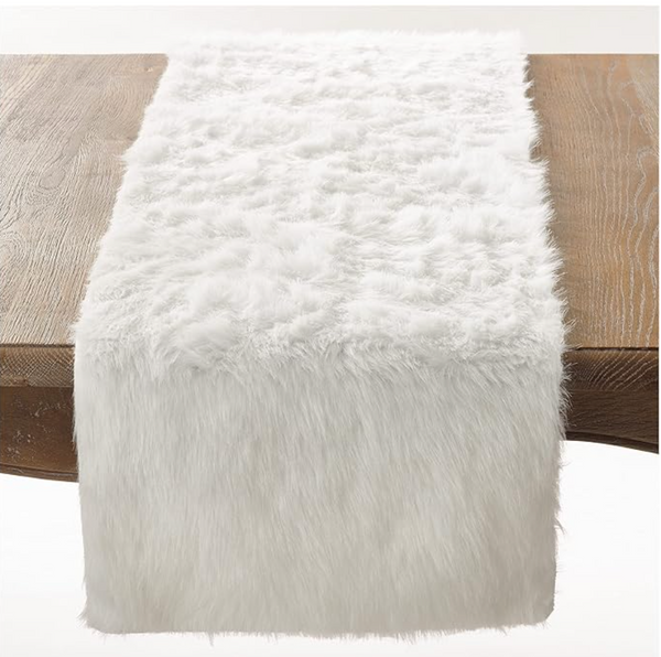 Virago Table Runner 72" x 12", White Table Runner for Dresser, Faux Fur Table Runner, White Fur Table Runner for Dining Table, Coffee Table, Rugs