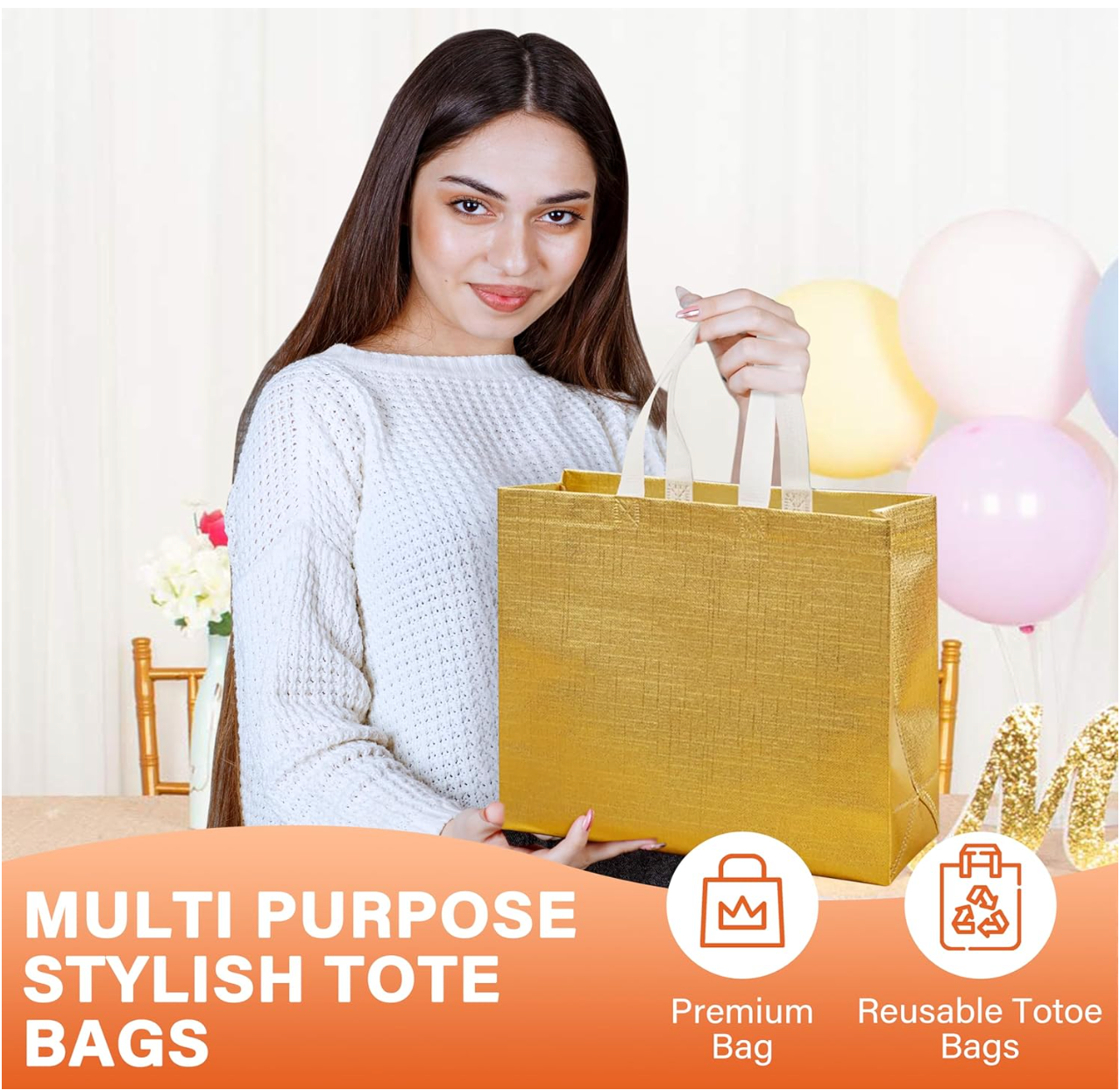 24 Gift Bags , Multipack of 8 Rose Gold, 8 Silver , 8 Gold , Reusable Shopping Bags for Birthdays , Goody Bags , Gift Bags With Handles , Shopping Bags , Birthday Gift Bag , Size 32 x 28 x 12 cm